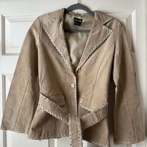 Wet Seal Y2K Tan Suede Women's Blazer with Stitch Detail